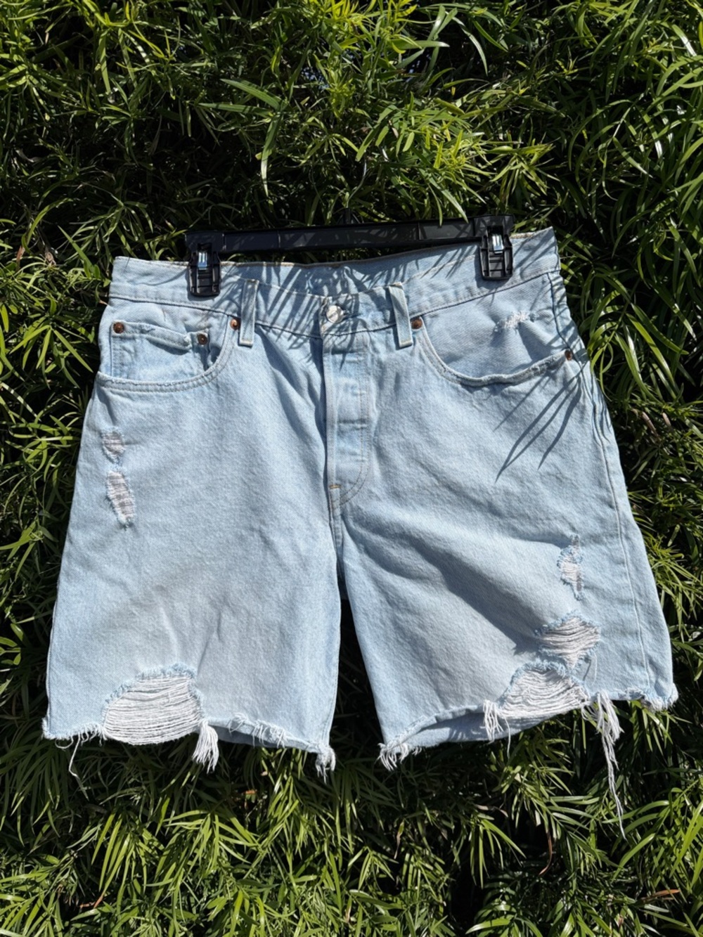 Levi's 501 Premium Light Wash Distressed Denim Shorts